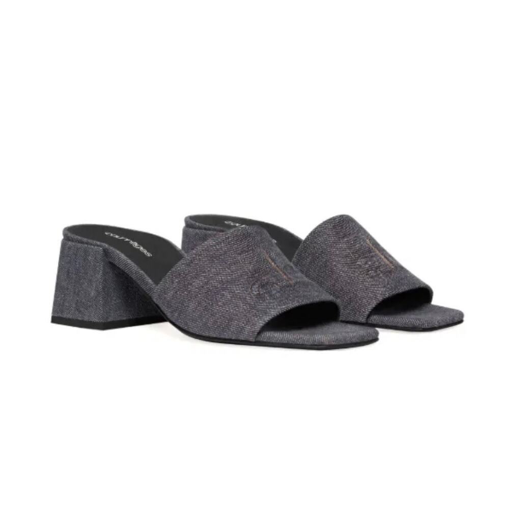 Courreges Heritage Shadow Denim Slide Sandal in Dark Heather Grey 41